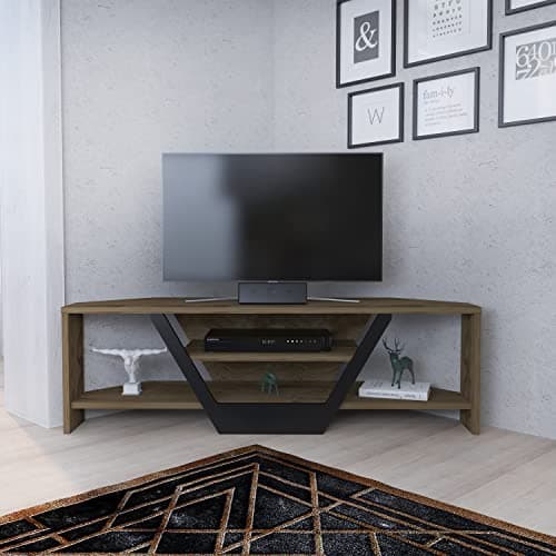 Sares 47" Corner TV Stand for Up to 55" TVs (White/Black)