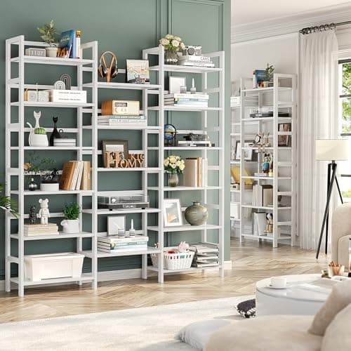 Homykic 6-Tier Bamboo 6ft Tall Bookshelf, White, Home Office, Bedroom, Living Room