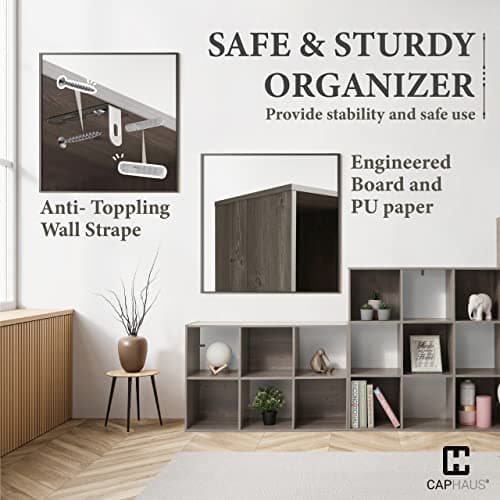 CAPHAUS Rustic Grey Oak 11-Inch Cube Storage Organizer Shelf, 6-Cube / 8-Cube / 9-Cube