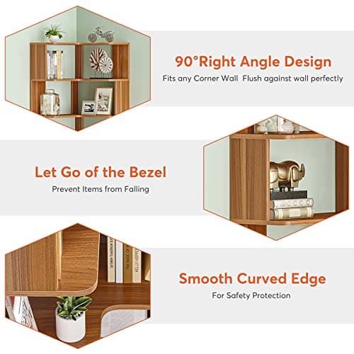 Tribesigns 6-Tier Industrial L-Shaped Bookshelf, 64.9 Inches Tall