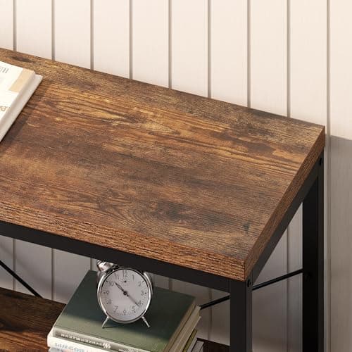 Semoic 3-Tier Industrial Wood Bookshelf, Brown Metal Frame, Living Room & Study Storage Organizer