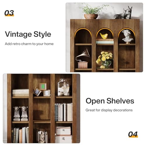 Tribesigns Walnut Brown 5-Tier Mid Century Arched Bookshelf for Home Office