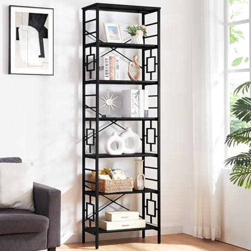 HOMISSUE 84 Inch Industrial Metal Tall Bookshelf, 7 Tier Black Rustic Shelf for Office and Living Room