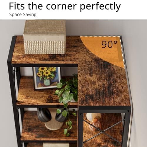 Industrial 7-Tier Corner Bookshelf with Metal Frame for Home or Office