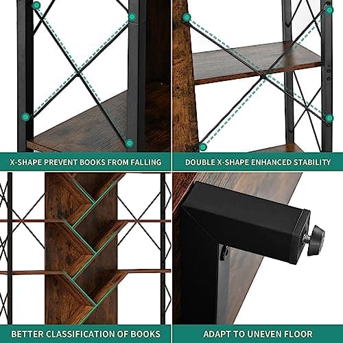 YITAHOME Rustic Brown 5-Tier Large Tree Bookshelf for Living Room and Office