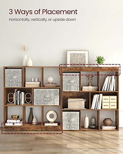 VASAGLE Multi-Use Bookcase, 11x35.4x39.4 Inches, 8 Open Shelves, Rustic Brown, ULicensed