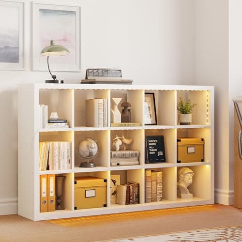 IRONCK 15-Tier Cube Bookcase with LED Lights, White
