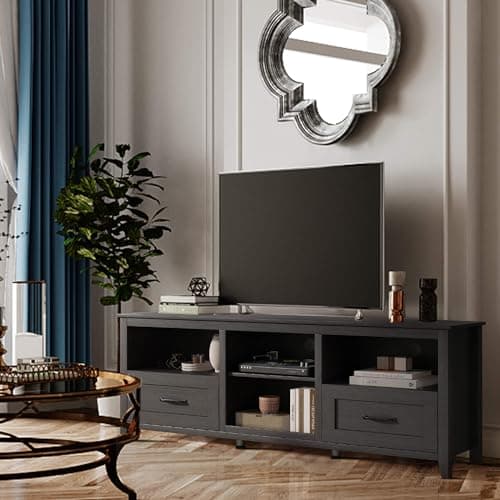 Modern Black 70 Inch TV Stand for 80 Inch TVs with Storage