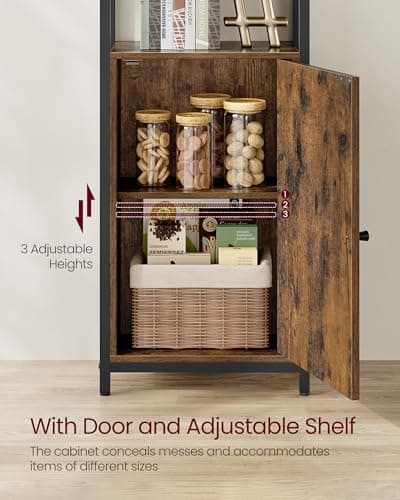 VASAGLE 6-Tier Tall Bookcase with Door, Rustic Brown & Ink Black