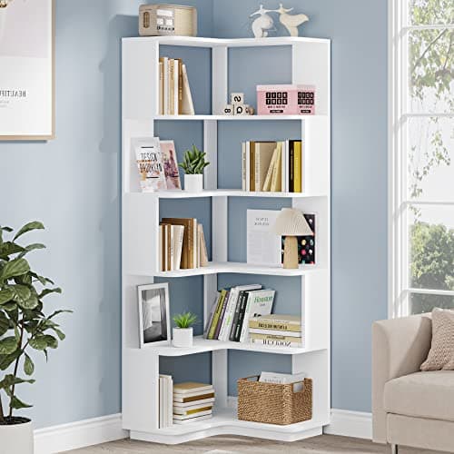 Tribesigns 6-Tier Industrial L-Shaped Bookshelf, 64.9 Inches Tall