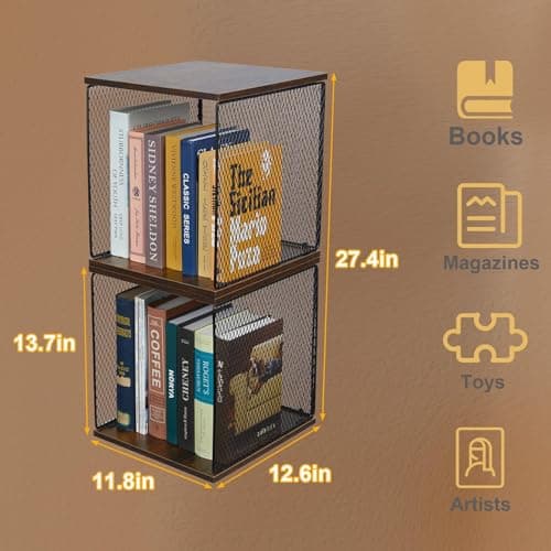 DIY Stackable Cube Organizer for Kids' Bedrooms and Living Rooms - Black and Brown Wooden Bookshelf
