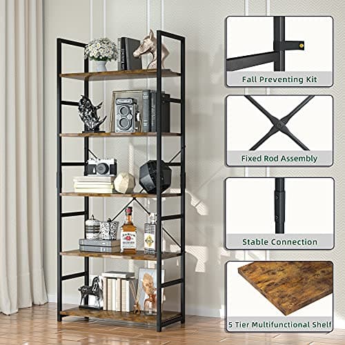 Vintage OTK 5 Tier Bookshelf for Living Room, Bedroom, and Home Office