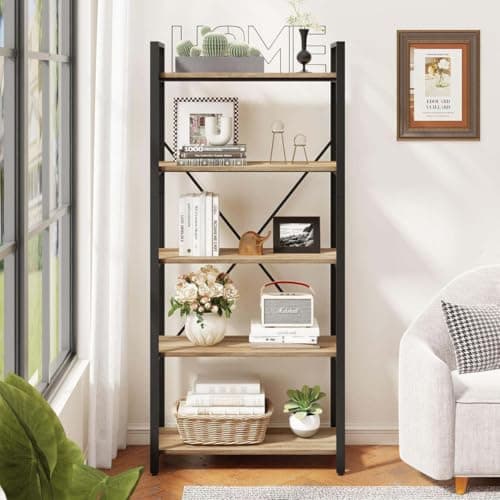 FATORRI Rustic Oak 5 Tier Bookshelf