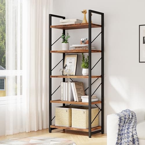 5-Tier Rustic Brown Home Office Bookshelf, Storage Organizer