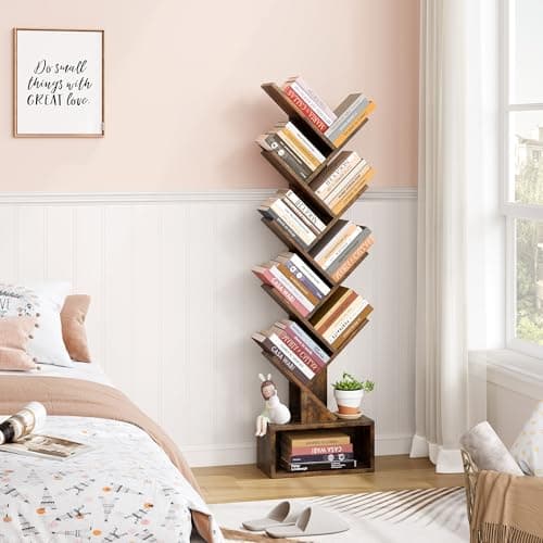 Hoctieon 9 Tier Rustic Brown Bookshelf for Living Room & Home Office