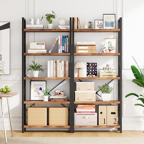 5-Tier Rustic Brown Home Office Bookshelf, Storage Organizer