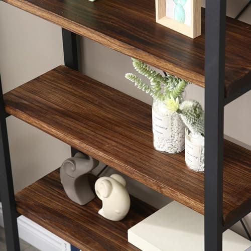 Vintage Industrial 5-Tier Bookcase, Real Wood and Metal (5-Tiers)