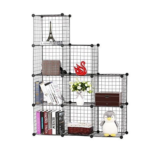 Wire Cube Storage Cabinet, 6 Cubes DIY Metal Organizer, Stackable Bookcase Shelf, Modular Closet for Living Room, Bedroom, Office, Black