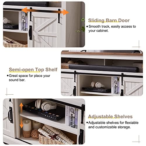 OKD Farmhouse 65+" TV Stand with Sliding Door & Storage