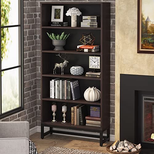 Tribesigns Sandalwood Large 70.8” 5-Tier Bookcase Organizer for Living Room, Bedroom