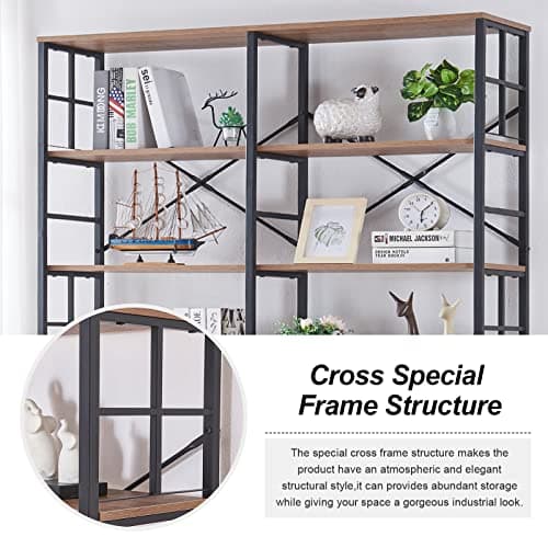 84 Tall Industrial Double Wide 7-Tier Bookshelf for Living Room or Home Office