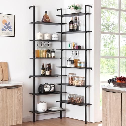 Modern Industrial 12-Tier L-Shaped Corner Bookshelf for Home Office, Black