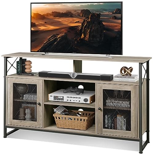 Farmhouse Industrial TV Stand for 55 inch TVs, with Storage