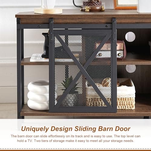 Rustic Corner TV Stand for 55/60 Inch TV with Storage and Sliding Barn Door