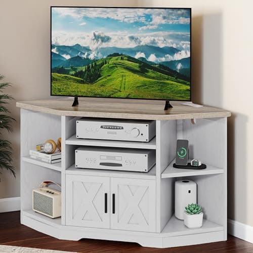 Farmhouse TV Stand for 55/50 Inch TV with Storage & Power Outlets