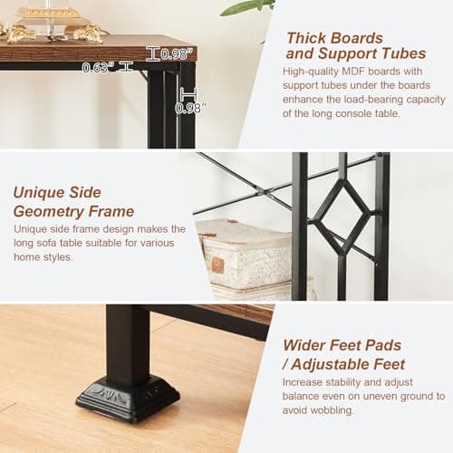 HOMISSUE Industrial Narrow Console Table with Storage for Hallway and Living Room, Rustic Brown
