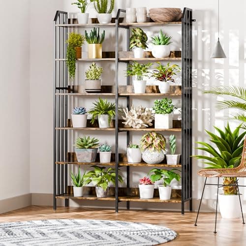 RECCI Double Wide 6 Tier Industrial Wooden Bookcase