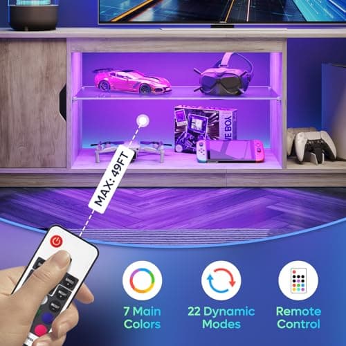 Bestier Washed Gray LED TV Stand & Entertainment Center 70 Inch, Adjustable Glass Shelves, Perfect for TVs up to 80 Inch