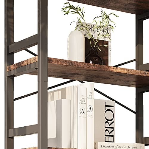 Vintage Brown 5-Tier Iron Bookcase, 31.5in Wide Shelf, Bedroom & Living Room