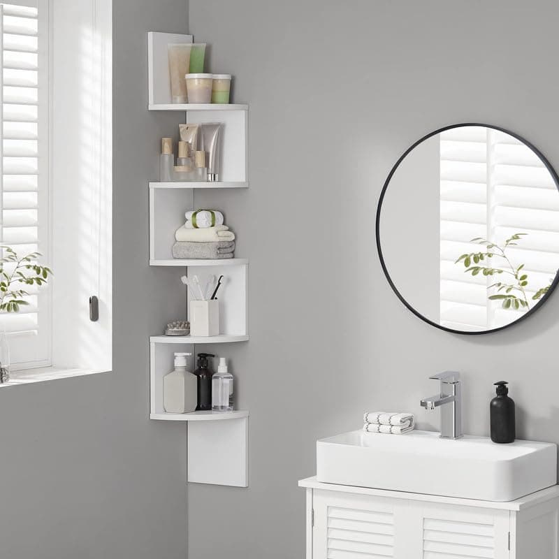 VASAGLE Cloud White 5-Tier Floating Corner Bookshelf for Home Office
