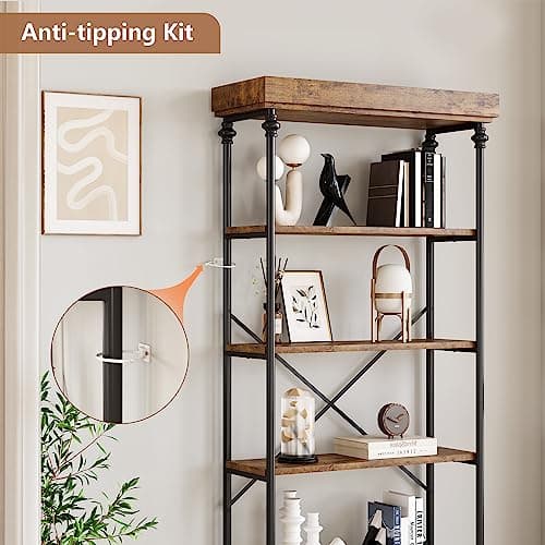 Vintage Industrial 6-Tier Wood Bookshelf Tall Display Rack