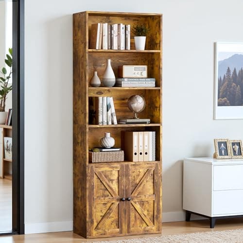 YESHOMY 72" Tall Bookshelf with Doors & 6-Tier Storage, White