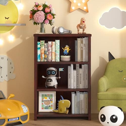 Cherry 3-Tier Bookshelf Storage, Freestanding Cube Organizer for Home Office, Bedroom, Living Room