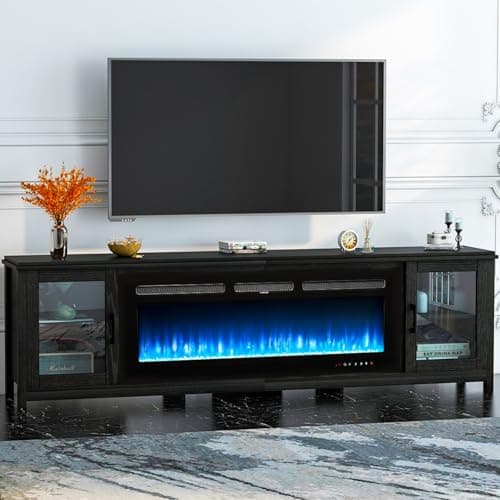 OneinMil 80" Fireplace TV Stand, 50 Inch Electric Fireplace, Modern Entertainment Center, Black