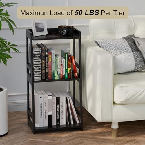 3-Tier Black Ladder Bookshelf, Solid Wood Storage Organizer for Bathroom & Living Room