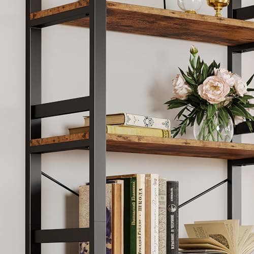 IRONCK Vintage Brown 6 Tier 31.5in Wide Bookshelf for Home Office, Living Room & Bedroom