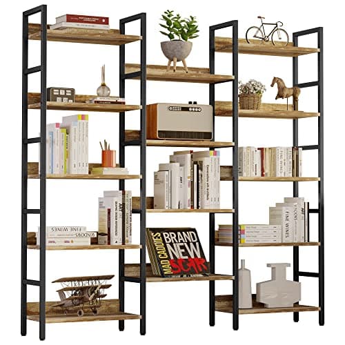 IRONCK Triple Wide 5 Tiers Industrial Bookshelf with Metal Frame