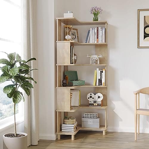Wooden Brown Corner Cube Bookshelf, Multi-Layer Display for Small Spaces