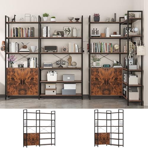 Semoic 3-Tier Industrial Wood Bookshelf, Brown Metal Frame, Living Room & Study Storage Organizer