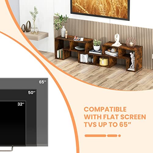 Tangkula 3 Piece TV Stand, Brown - Minimalist Modern Entertainment Center for 50-65 Inch TVs