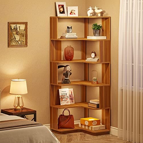Tribesigns 6-Tier Industrial L-Shaped Bookshelf, 64.9 Inches Tall