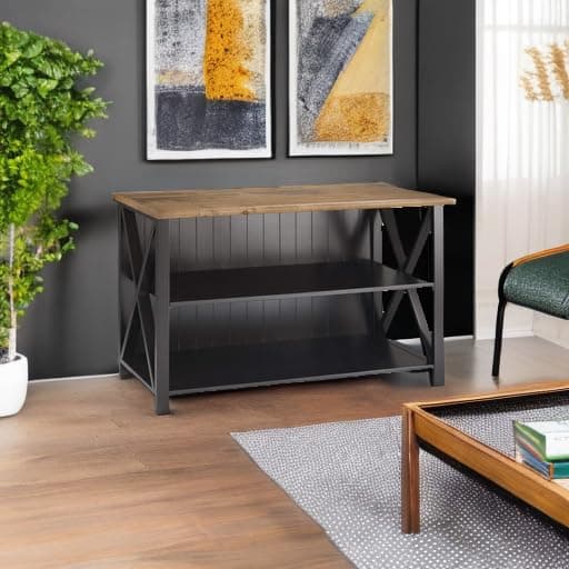 Walker Edison Modern Farmhouse 2 Tier Black Wood Bookcase, 52 Inch Storage Cabinet