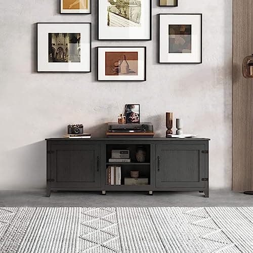 Black 70 Inch TV Stand, Wood Storage Cabinet, Modern Media Center for Living Room, Bedroom