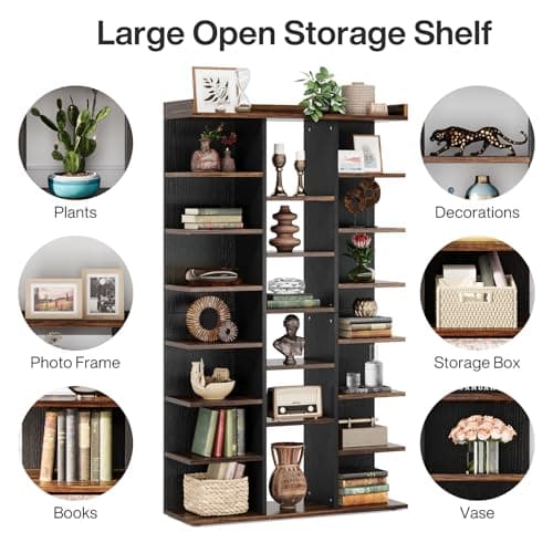 Industrial Wood 7-Tier Bookshelf with 20 Storage Cubes