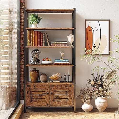 IRONCK 27.6" Vintage Brown Standing Bookshelf with Doors