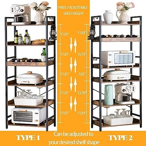 HCHQHS Adjustable 6-Tier Rustic Farmhouse Bookcase for Home Office
